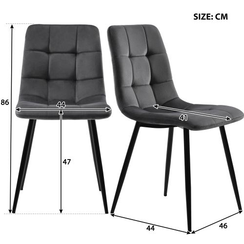 Ensemble Table Et Chaises, Table à Manger 117 Cm Avec Pieds Métal Noir Et 4 Chaises En Velours Gris