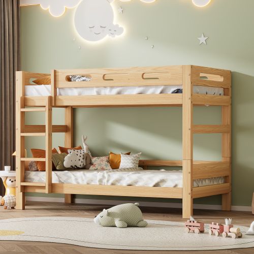 Lit Superposé Enfant 90x200 Cm, Transformable En 2 Lits Simples, Avec Lattes, En Bois, Naturel