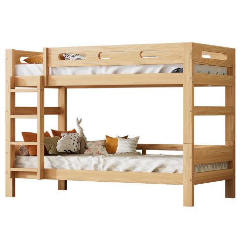 Lit Superposé Enfant 90x200 Cm, Transformable En 2 Lits Simples, Avec Lattes, En Bois, Naturel