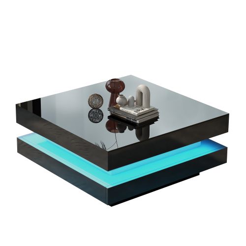 Table Basse Carrée Noire 70x70x36 Cm Avec Éclairage LED Bluetooth