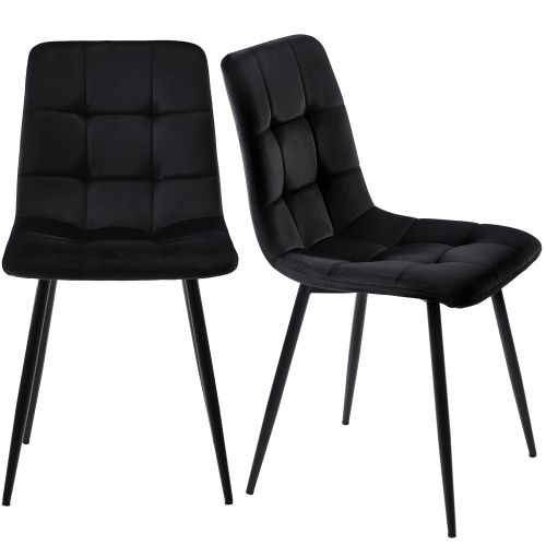 Ensemble Table Et Chaises, Table à Manger 117 Cm Avec Pieds Métal Noir Et 4 Chaises En Velours Noir