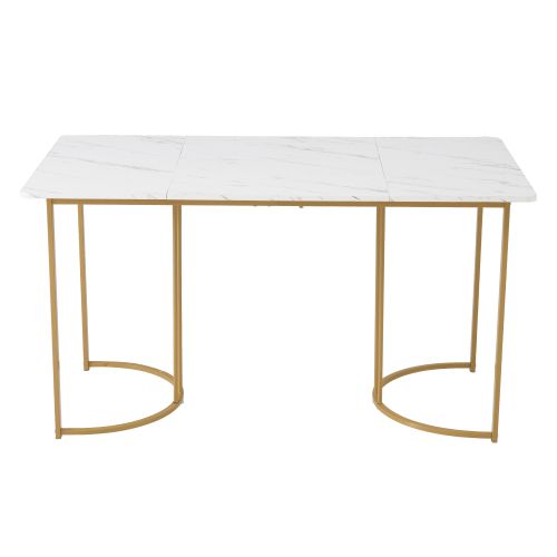 Ensemble Table Et Chaises, Table à Manger 140 Cm Avec Pieds Dorés Et 4 Chaises En Lin Gris