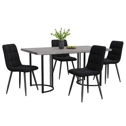 Ensemble Table Et Chaises, Table à Manger 140x80cm Avec Pieds Métal Et 4 Chaises En Velours Noir
