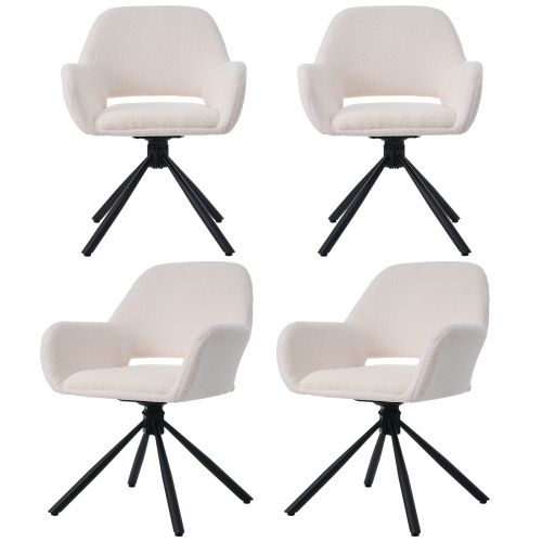 Chaise Pivotante En Sherpa, Lot De 4, Avec Accoudoirs, Blanc