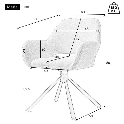 Chaise Pivotante En Sherpa, Lot De 4, Avec Accoudoirs, Blanc