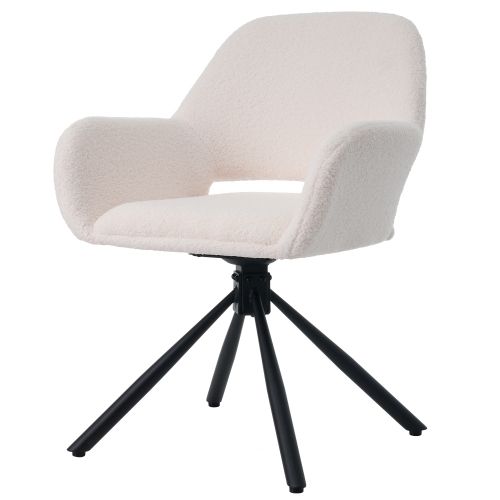 Lot De 2 Chaises De Salle à Manger, Assise En Sherpa, Rotatives, Avec Accoudoirs, Blanc