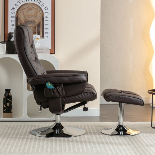 Fauteuil Massant Avec Repose-pieds Et Rotation 360°, Simili Cuir, Marron