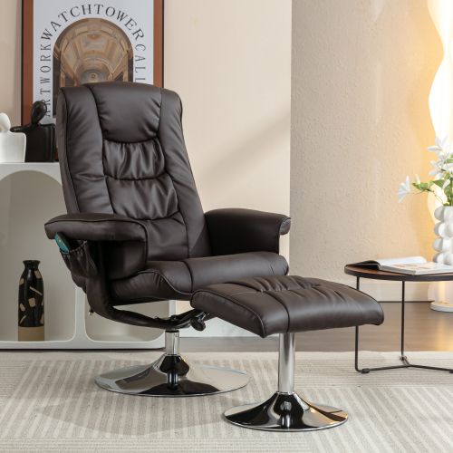 Fauteuil Massant Avec Repose-pieds Et Rotation 360°, Simili Cuir, Marron
