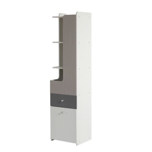 Bibliothèque Haute Étagère Haute Pour Adolescent, Blanc Et Gris, 45x40x184 Cm