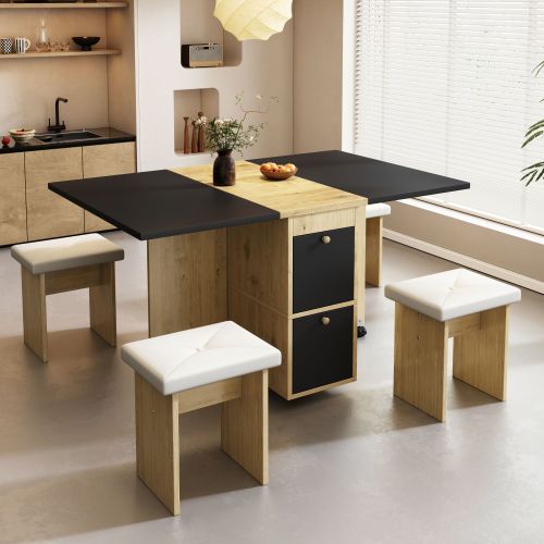 Ensemble Table Et Chaises, Table à Manger 120 Cm Noir Et 4 Chaises En Pu Chêne