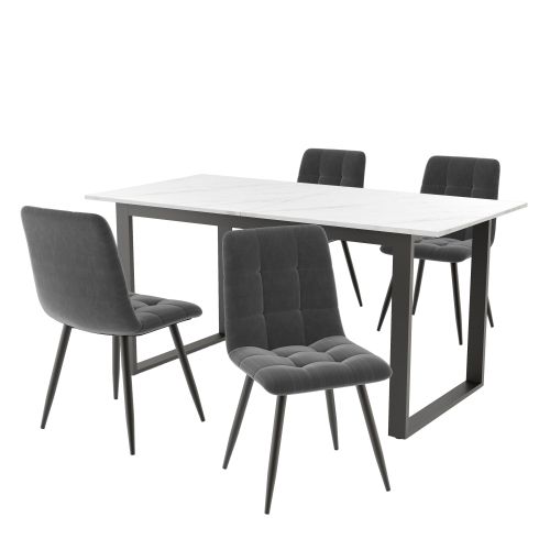 Ensemble Table Et Chaises, Table à Manger Rectangulaire Avec Pieds Métal Noir Et 4 Chaises Gris
