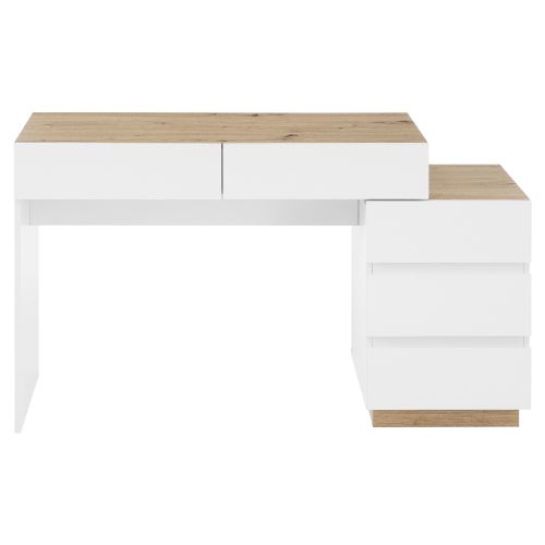 Coiffeuse Avec 5 Tiroirs De Rangements, Blanc Et Chêne