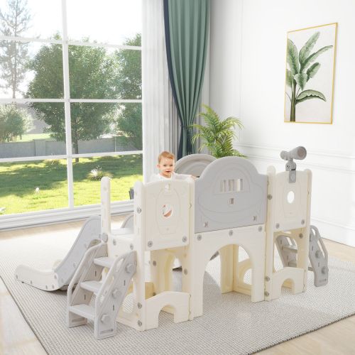 Toboggan Pour Enfants Avec Structure D'escalade, Panier De Basket, Jeu De Lasso Et Télescope