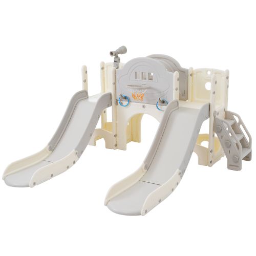 Toboggan Pour Enfants Avec Structure D'escalade, Panier De Basket, Jeu De Lasso Et Télescope