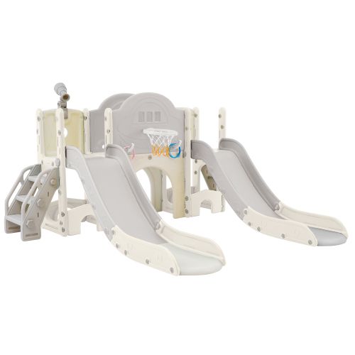 Toboggan Pour Enfants Avec Structure D'escalade, Panier De Basket, Jeu De Lasso Et Télescope