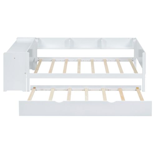 Lit Enfant 90x200 Cm, Avec Lit Gigogne 90x180 Cm Et Bureau, En Bois, Blanc