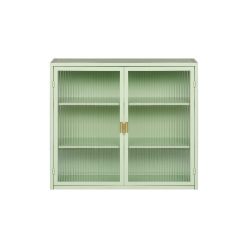Armoire Murale De Salle De Bains Avec 2 Portes Vitré 70 Cm, 3 Niveaux, En Métal Vert