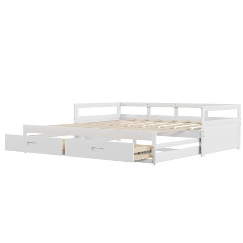 Lit Gigogne 90x200 Cm Avec 2 Tiroirs Et Sommier à Lattes, En Bois, Blanc