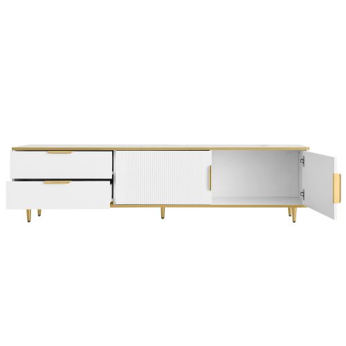 Meuble TV 175 Cm, 2 Portes, 2 Tiroirs, Blanc