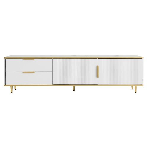 Meuble TV 175 Cm, 2 Portes, 2 Tiroirs, Blanc