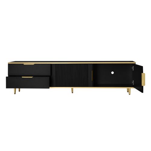 Meuble TV 175 Cm, 2 Portes, 2 Tiroirs, Noir