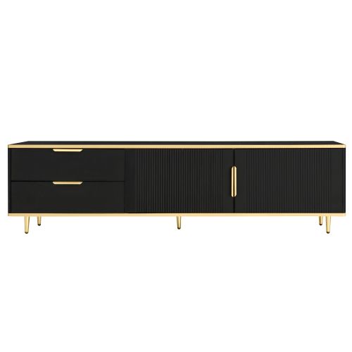 Meuble TV 175 Cm, 2 Portes, 2 Tiroirs, Noir