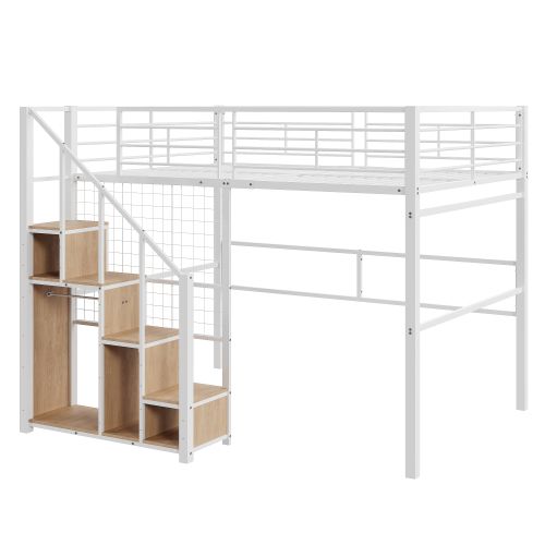 Lit Mezzanine Enfant 140x200 Cm Avec Rangement Et Échelle De Sécurité, En Métal, Blanc