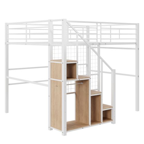 Lit Mezzanine Enfant 140x200 Cm Avec Rangement Et Échelle De Sécurité, En Métal, Blanc