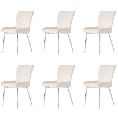 Lot De 6 Chaises De Salle à Manger, Velours, Dossier Soutien Lombaire, 4 Pieds Métal Argenté, Beige