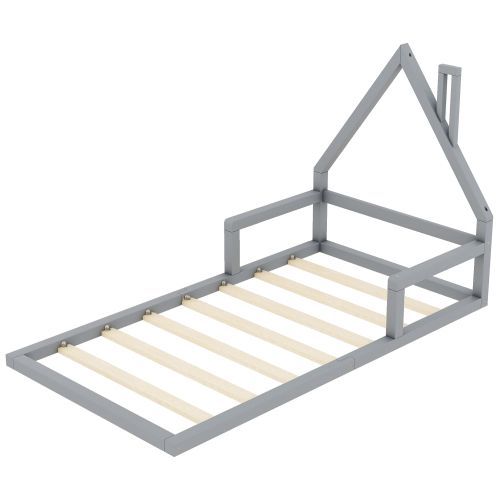 Lit Cabane Enfant 90x200 Cm, Avec Lattes, En Bois, Gris