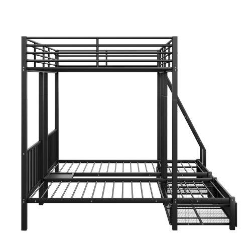 Lit Superposé 140x200 Cm Et 2x90x200 Cm, Avec 2 Tiroirs, En Métal, Noir