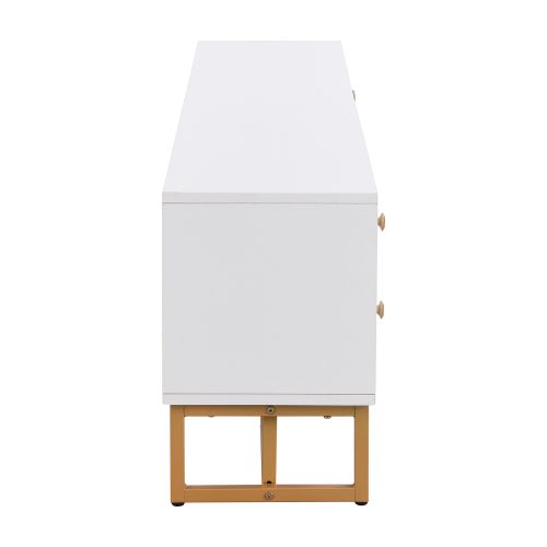 Meuble TV 175 Cm Avec 4 Tiroirs, 2 Portes, Poignées Et Pieds Dorés, Blanc