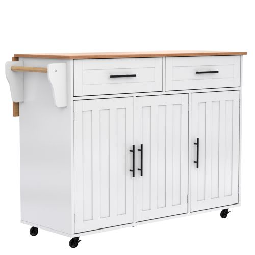 Desserte De Cuisine Avec 2 Tiroirs, Étagères Et Plateau Rabattable, En Mdf, Blanc