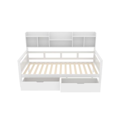 Lit Enfant 90x200 Cm, Avec 2 Tiroirs Et Lattes, En Bois, Blanc