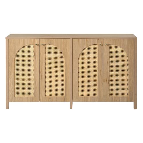 Buffet 4 Portes, Poignées Métal, Portes Incurvées, Naturel