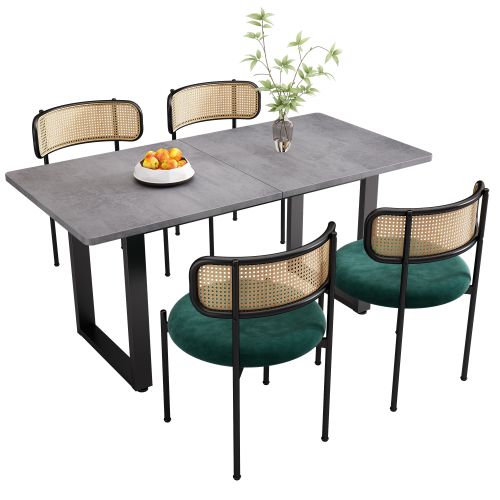 Ensemble Table Et Chaises, Table à Manger Avec Plateau Noir Et 4 Chaises En Velours Gris