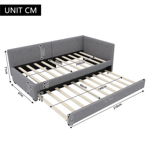 Lit Enfant 90x200 Avec Lit Gigogne 90x190 Cm, Tête De Lit Et Sommier à Lattes, En Velours, Gris