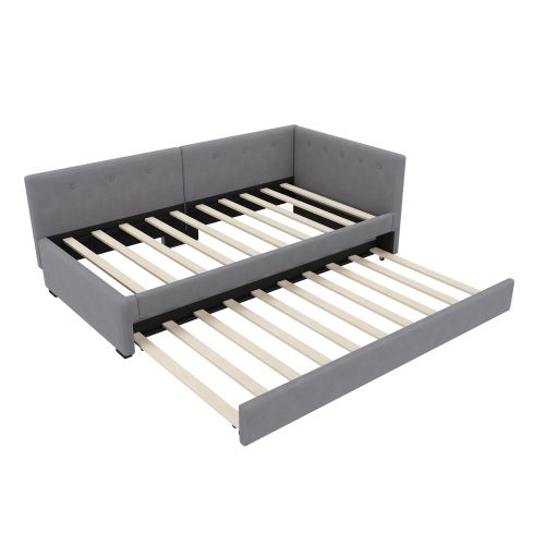 Lit Enfant 90x200 Avec Lit Gigogne 90x190 Cm, Tête De Lit Et Sommier à Lattes, En Velours, Gris