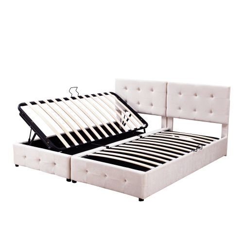 Lit Coffre 180x200 Cm Transformable En 2 Lits 90x200, Avec Sommier à Lattes, En Velours, Beige