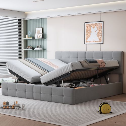 Lit Coffre 180x200 Cm Transformable En 2 Lits 90x200, Avec Sommier à Lattes, En Velours, Gris