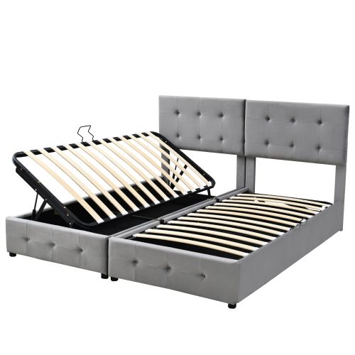 Lit Coffre 180x200 Cm Transformable En 2 Lits 90x200, Avec Sommier à Lattes, En Velours, Gris