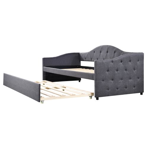 Lit Enfant 90x200 Cm, Avec Lit Gigogne 90x190 Cm, En Lin, Gris