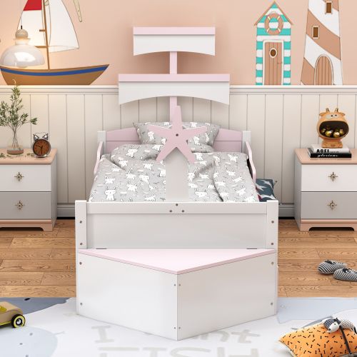 Lit Enfant 90x200 Cm, Avec Lit Gigogne Et Design Bateau, En Bois, Rose