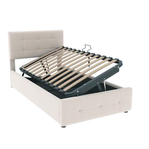 Lit Coffre Enfant 90x200 Cm Avec Tête De Lit Réglable Et Sommier à Lattes, En Velours Beige