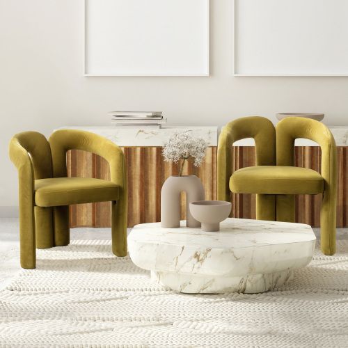 Lot De 2 Chaises De Salle à Manger, Velours Rembourré, Dossier Enveloppant, Piètement Bois, Olive