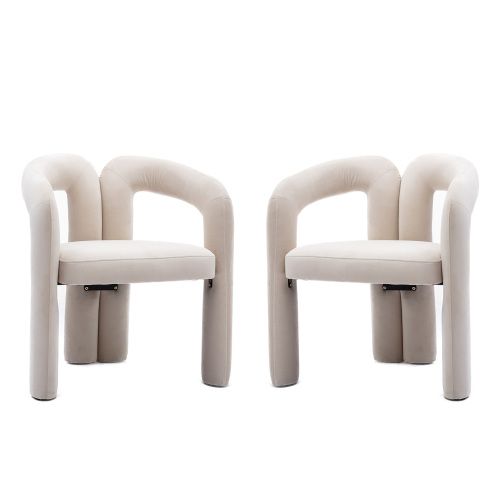 Lot De 2 Chaises De Salle à Manger, Velours Rembourrées, Dossier Enveloppant Et Accoudoirs, Beige