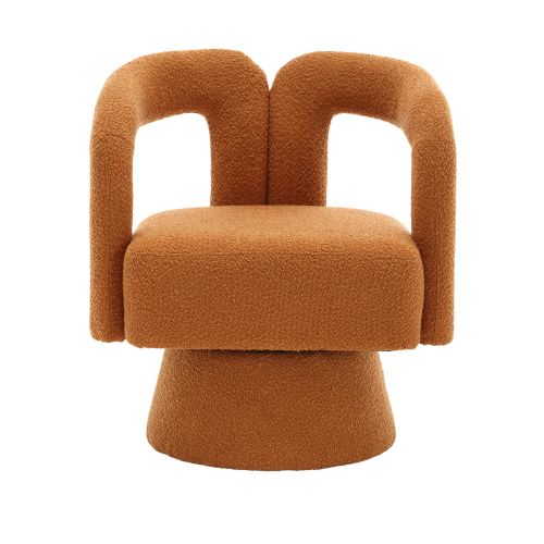 Fauteuil Pivotant 360°, Assise Rembourrée En Bouclé, Piètement Métal, Orange