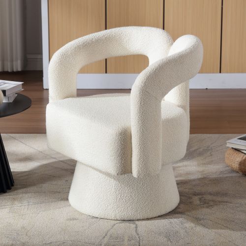 Fauteuil Pivotant 360°, Revêtement Bouclé, Piètement Métal, Beige