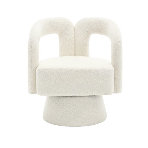 Fauteuil Pivotant 360°, Revêtement Bouclé, Piètement Métal, Beige