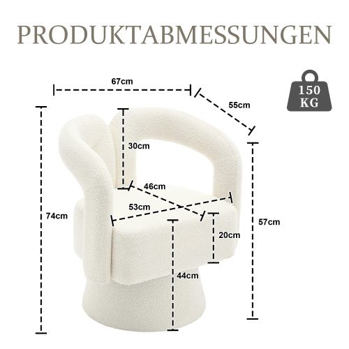 Fauteuil Pivotant 360°, Revêtement Bouclé, Piètement Métal, Beige